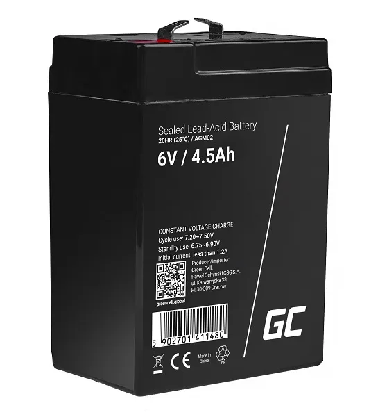 Green Cell AGM VRLA 6V 4.5Ah maintenance-free battery for the alarm system, cash