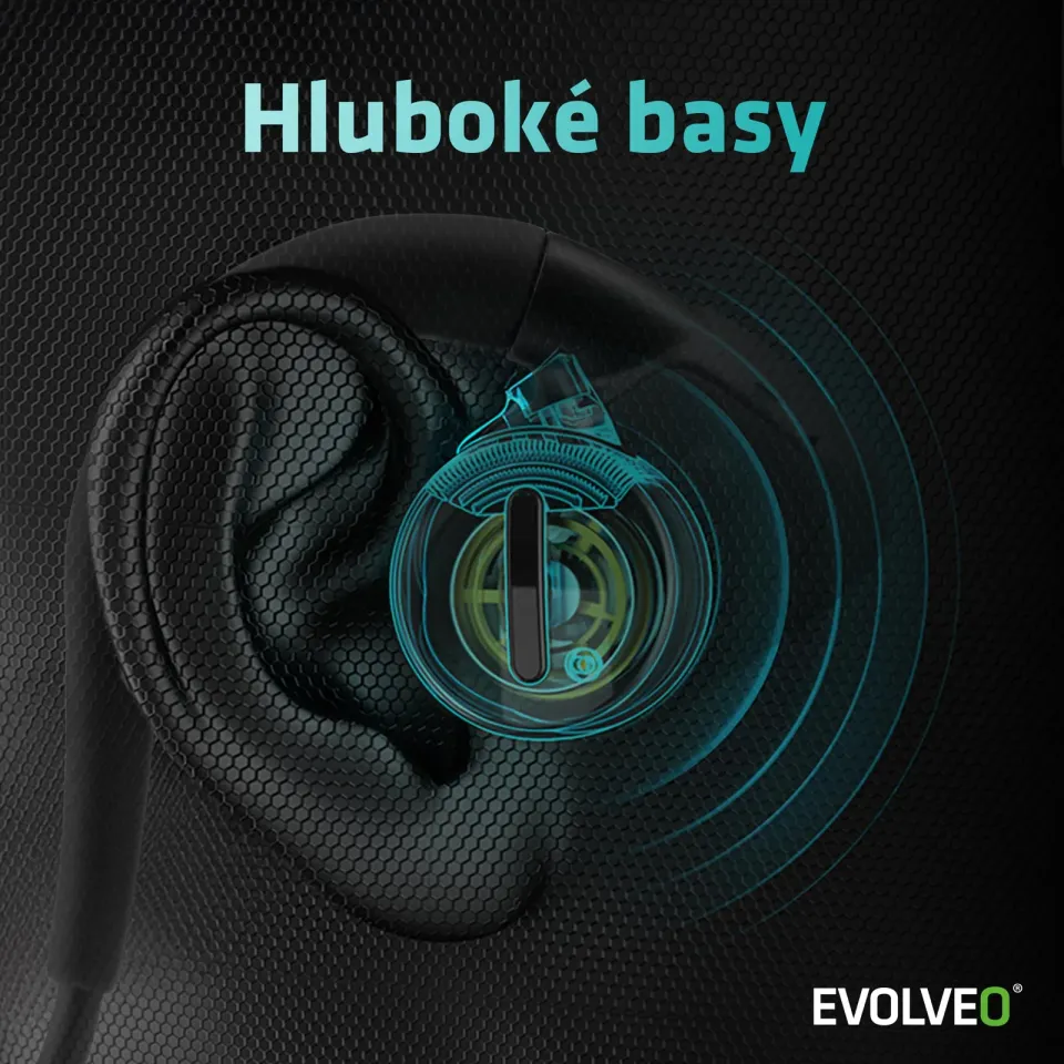 EVOLVEO BonePro, bezdrátová sluchátka na lícní kosti, MP3 32GB, IP68, černá