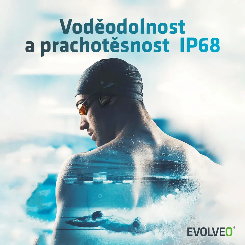 EVOLVEO BonePro, bezdrátová sluchátka na lícní kosti, MP3 32GB, IP68, černá