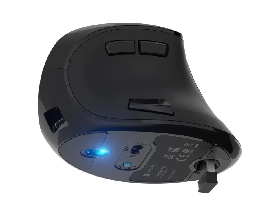 Vertikální bezdrátová myš Natec EUPHONIE PRO/Vertikální/Blue Sense/Pro praváky/2 400 DPI/USB+BT/Čern