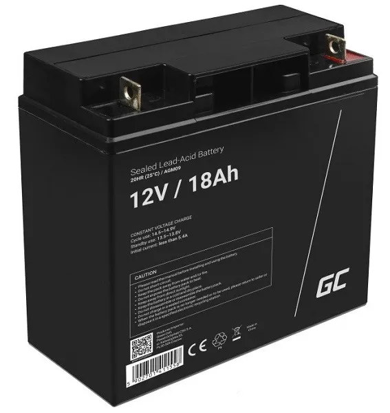 Green Cell AGM VRLA 12V 18Ah maintenance-free battery for mower, scooter, boat,