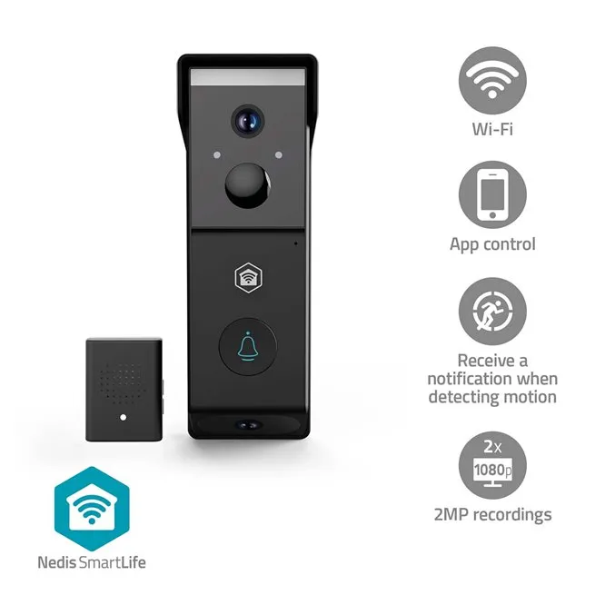 Nedis WIFICDP31BK - SmartLife Dveřní Video Telefon| Wi-Fi | Napájení z baterie |