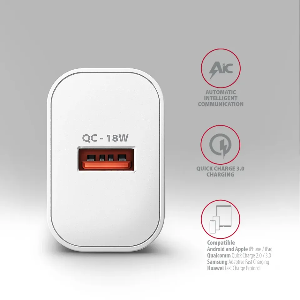 AXAGON ACU-QC18W, Nabíječka do sítě 18W, 1x port USB-A, QC3.0/AFC/Apple, bílá