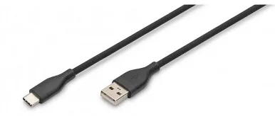 Digitus USB-C Silicone charging cable, USB-A - USB-C 2m, USB 2.0, 60W, black (AK-300340-020-S)