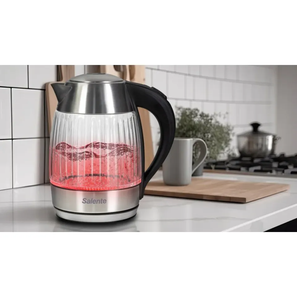 Salente StripeGlass, rychlovarná konvice 1,8 l, nerez/skleněná, červené podsvíce