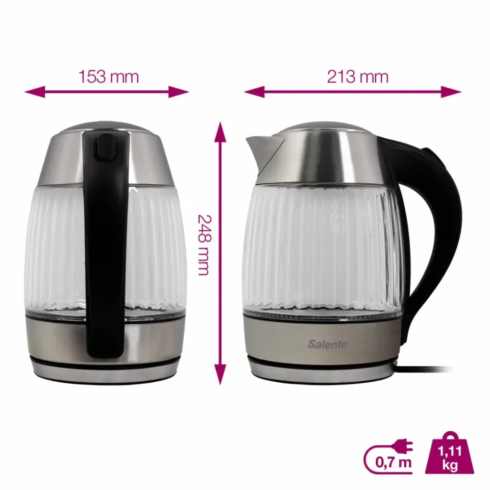 Salente StripeGlass, rychlovarná konvice 1,8 l, nerez/skleněná, červené podsvíce