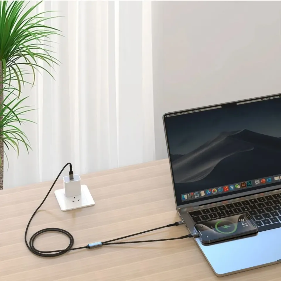 Swissten nabíjecí kabel 2v1 USB-C / USB-C + lightning 100w 1,5 m černý