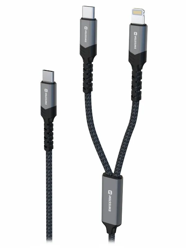 Swissten nabíjecí kabel 2v1 USB-C / USB-C + lightning 100w 1,5 m černý