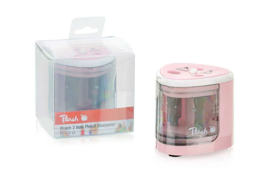PEACH PO102 - elektrické ořezávátko na tužky, 4xAA, dětský zámek, růžové