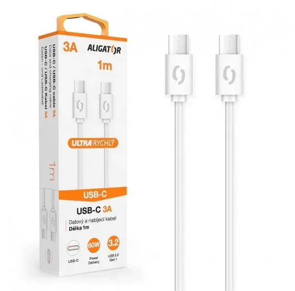 ALIGATOR Datový kabel POWER 3A, USB-C/USB-C, bílý