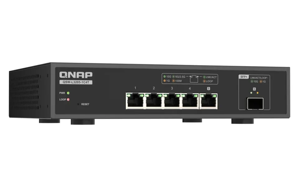 QNAP switch QSW-L3205-1C4T (4x 10GbE port, 1x 10G SFP+/NBASE-T Combo, Lite Managed)
