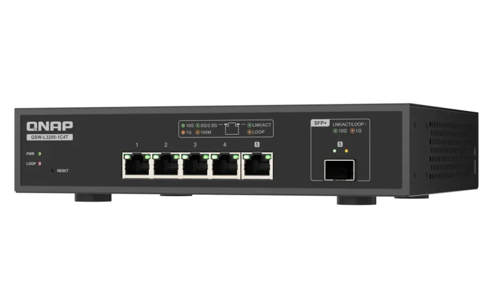 QNAP switch QSW-L3205-1C4T (4x 10GbE port, 1x 10G SFP+/NBASE-T Combo, Lite Managed)
