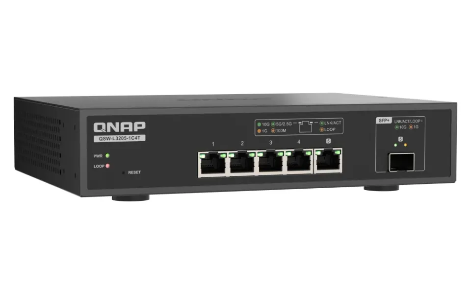 QNAP switch QSW-L3205-1C4T (4x 10GbE port, 1x 10G SFP+/NBASE-T Combo, Lite Managed)