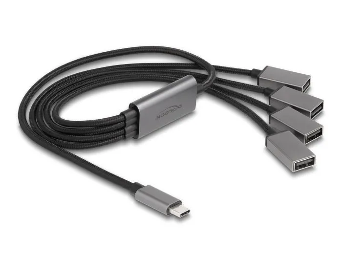 Delock Čtyřportový kabelový rozbočovač USB 2.0 s konektorem rozhraní USB Type-C,