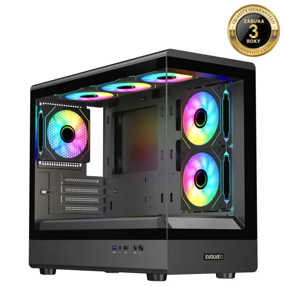 EVOLVEO Ursus, skříň mATX, 6x ARGB ventilátor 120mm, skleněná bočnice + přední p