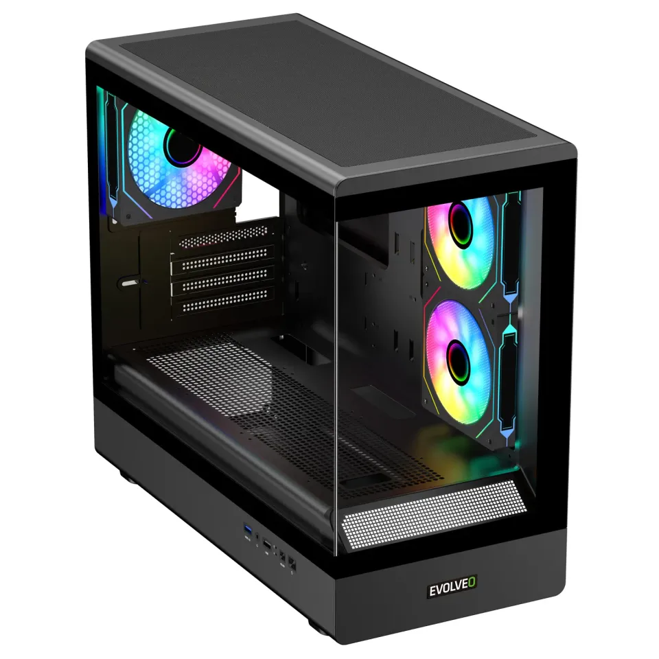 EVOLVEO Ursus, skříň mATX, 6x ARGB ventilátor 120mm, skleněná bočnice + přední p