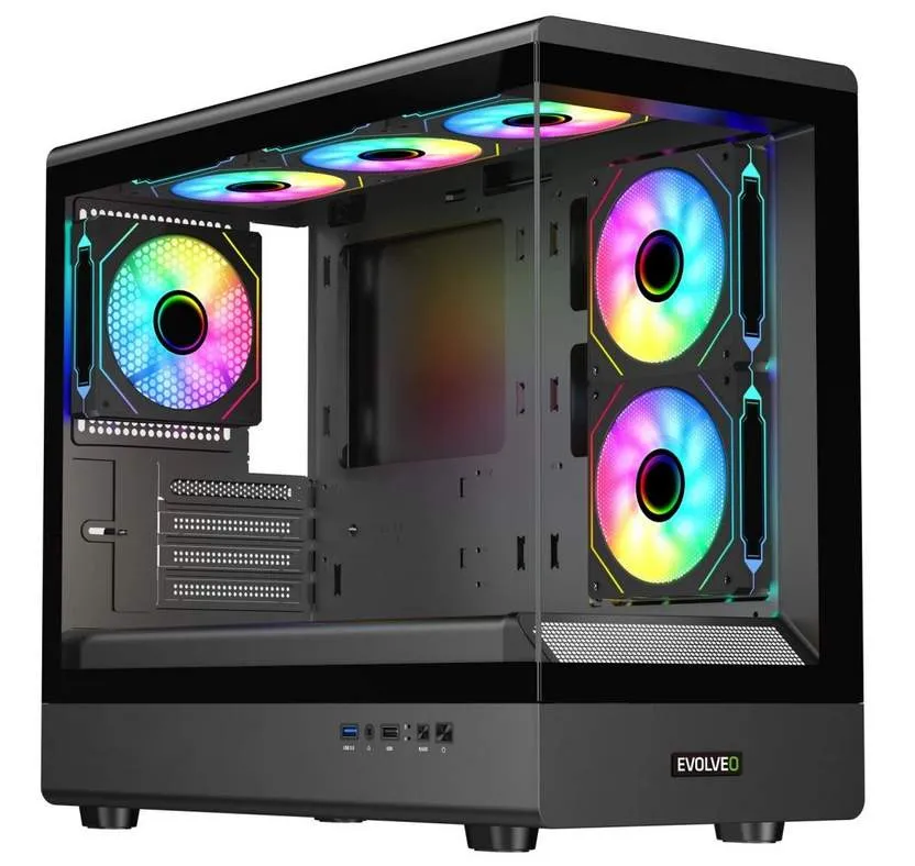 EVOLVEO Ursus, skříň mATX, 6x ARGB ventilátor 120mm, skleněná bočnice + přední p