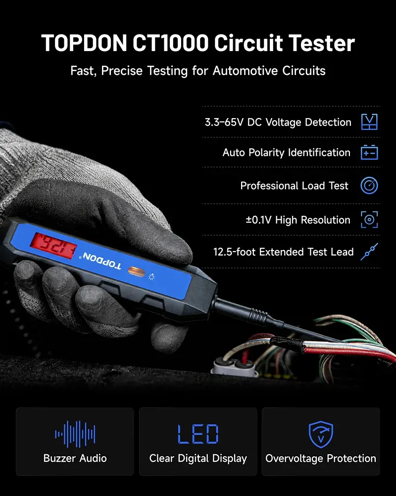 TOPDON Tester automobilových elektrických obvodů CT100/12V, 24V, 36V/měření 3,3-65VDC/max 1,2A