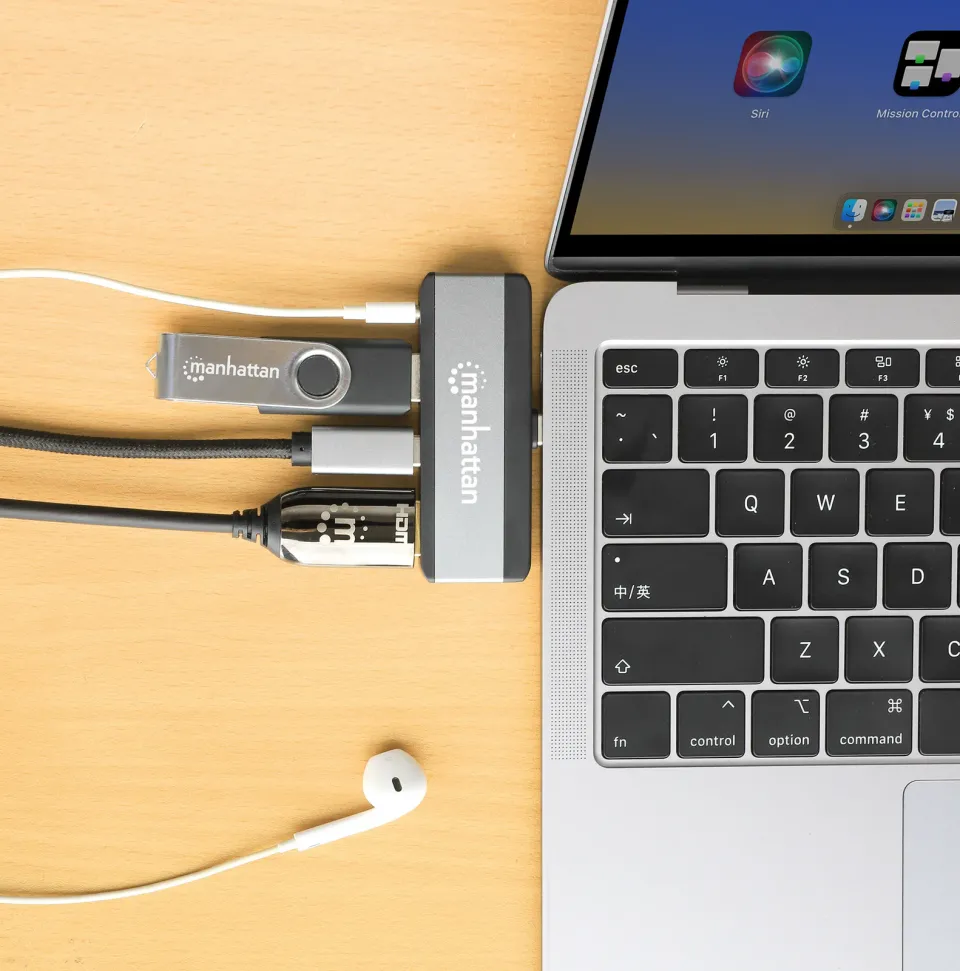 MANHATTAN Dokovací stanice USB-C 4v1, 1xHDMI, 1xUSB-C, 1xUSB, 1x3.5mm, šedá