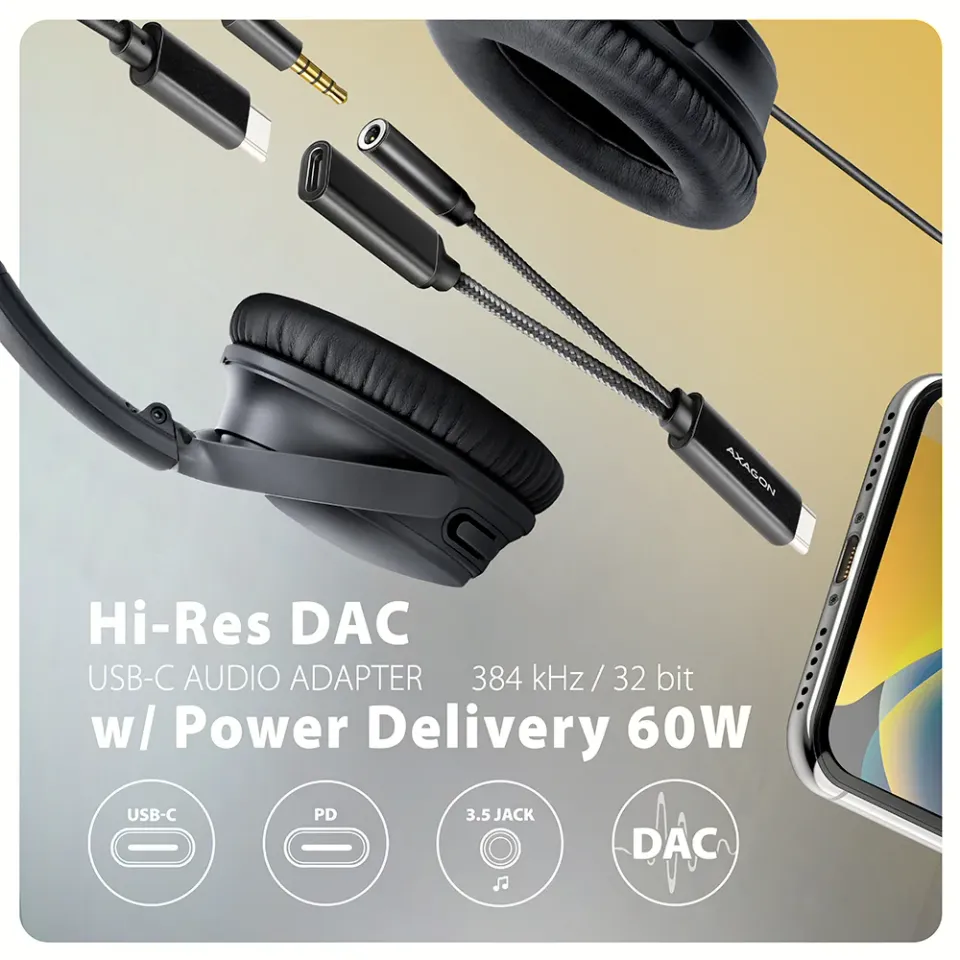 AXAGON ADA-HCPD, USB-C na 3.5mm jack - Hi-Res DAC audio adaptér, 384kHz/32bit, s