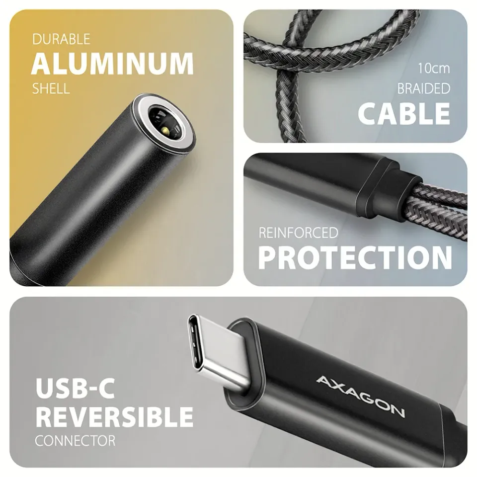 AXAGON ADA-HCPD, USB-C na 3.5mm jack - Hi-Res DAC audio adaptér, 384kHz/32bit, s