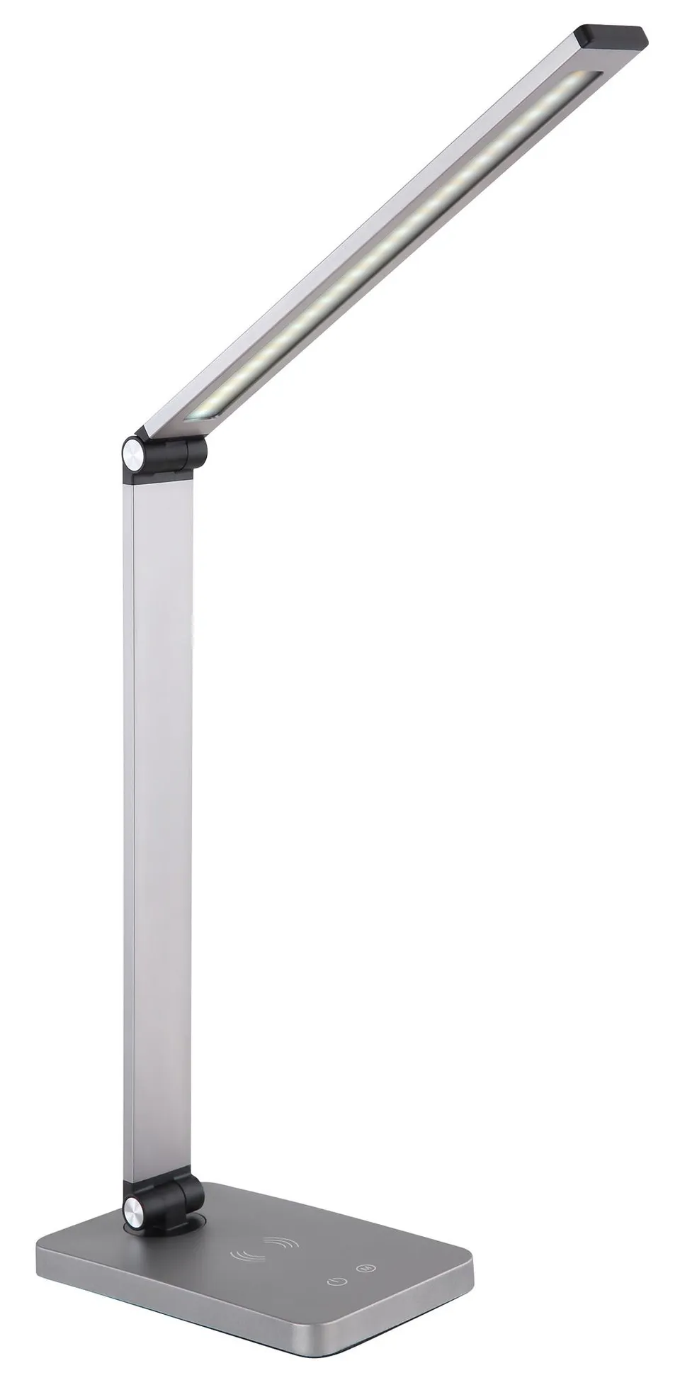 Platinet PDL888S stolní LED lampa 10W stmívatelná, bezdrátové nabíjení, USB port, stříbrná
