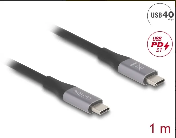 Delock USB 40 Gbps kabel USB Type-C samec na samec PD 3.1 240 W E-Marker 1 m šed