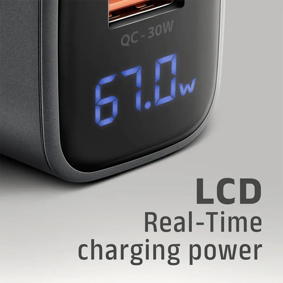 AXAGON ACU-PQ67D GaN nabíječka do sítě 67W, USB-A + USB-C, PD3.0/PPS/QC4+/SFC2.0