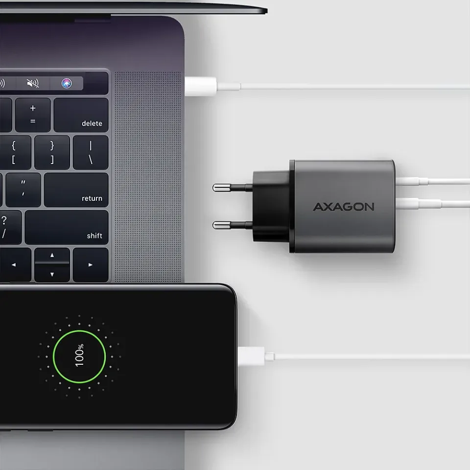 AXAGON ACU-PQ67D GaN nabíječka do sítě 67W, USB-A + USB-C, PD3.0/PPS/QC4+/SFC2.0