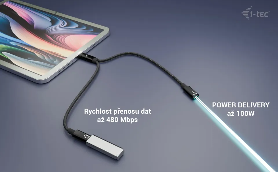 i-tec USB-C Cable Splitter Audio/Data + Power Delivery 100W
