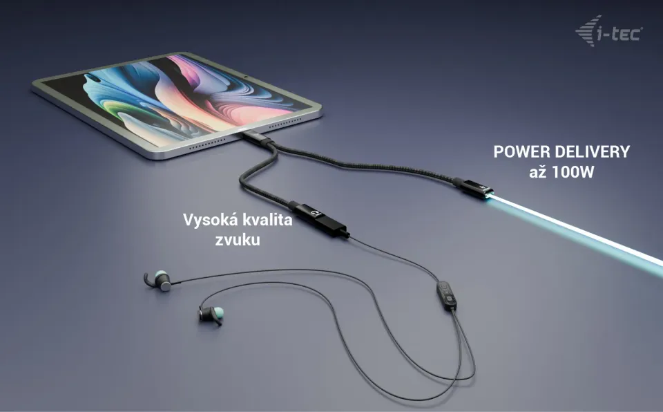 i-tec USB-C Cable Splitter Audio/Data + Power Delivery 100W
