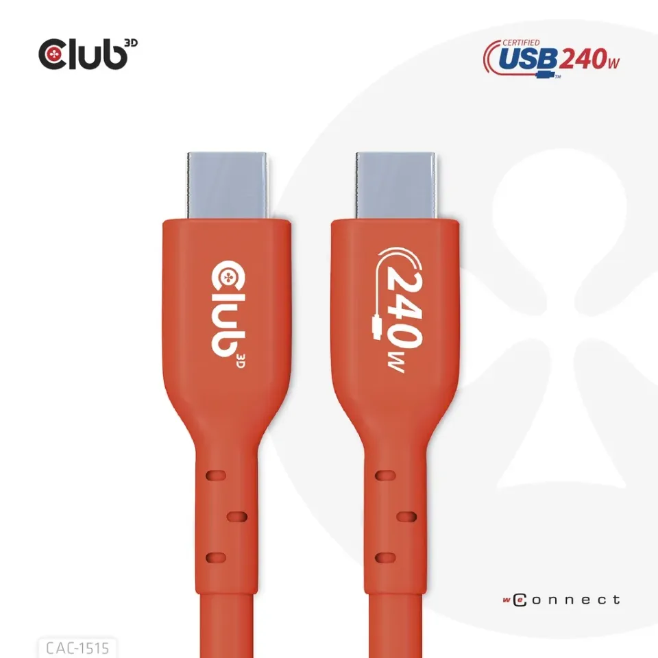 Club3D kabel USB-C, Oboustranný USB-IF Certifikovaný data kabel, PD 240W(48V/5A) EPR M/M 4m
