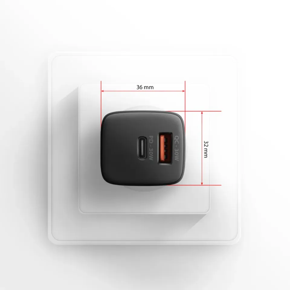 AXAGON ACU-PQ30 Sil nabíječka do sítě 30W, 2x port (USB-A + USB-C), PD3.0/PPS/QC