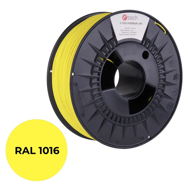 C-TECH tisková struna PREMIUM LINE ( filament ) , PETG,sírová žlutá, RAL1016, 1,