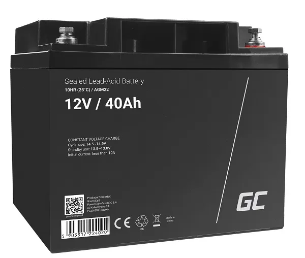 Green Cell AGM VRLA 12V 40Ah maintenance-free battery for mower, scooter, boat,