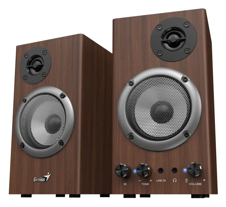Genius SP-HF 500B Reproduktory, 2.0, 16W, 3,5mm jack, dřevěné, hnědé