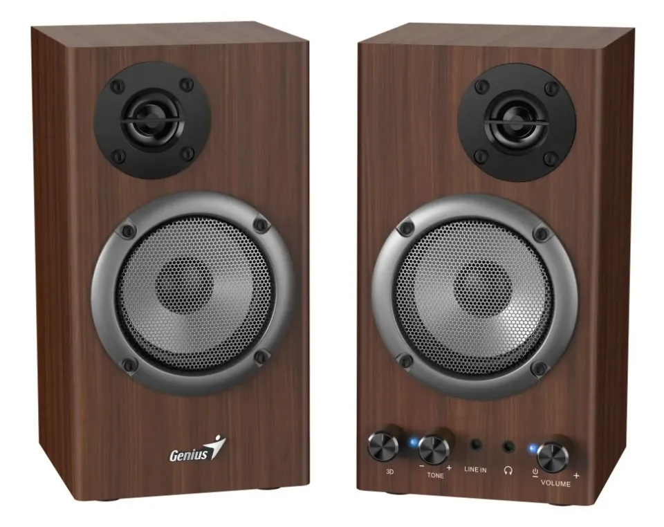 Genius SP-HF 500B Reproduktory, 2.0, 16W, 3,5mm jack, dřevěné, hnědé