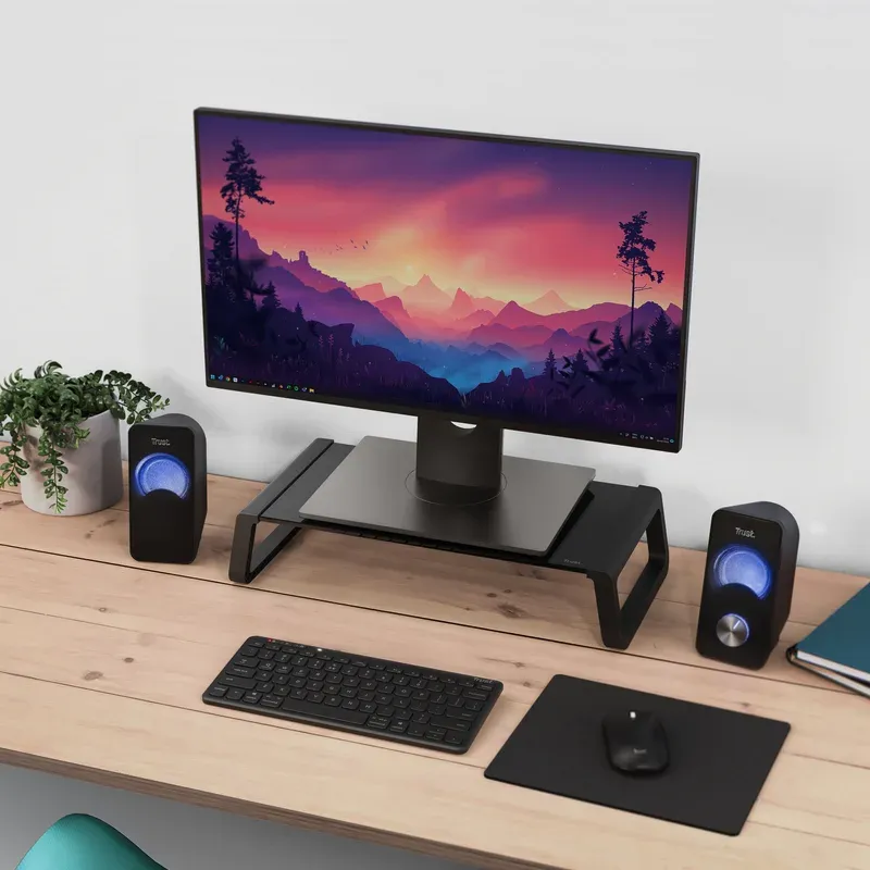 TRUST podstavec pod monitor Monta, skleněný podstavec, černá