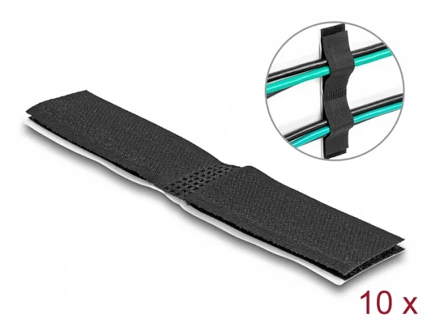 Delock Držák kabelů na suchý zip, samolepící, D 110 mm x Š 20 mm, sada 10 ks, če