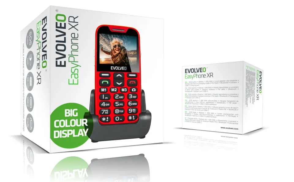 EVOLVEO EasyPhone XR, telefon pro seniory s nabíjecím stojánkem, 2,3" 320 x 240/