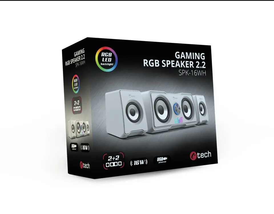 C-TECH reproduktory SPK-16, 2.2, 16W, RGB podsvícení, 3,5mm jack, USB napájení,