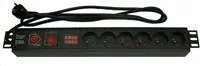 19'' rozvodný panel XtendLan 6x 230V, ČSN, vypínač, nadproudová ochrana 16A, měření spotřeby, kabel 1,8m, 1,5U