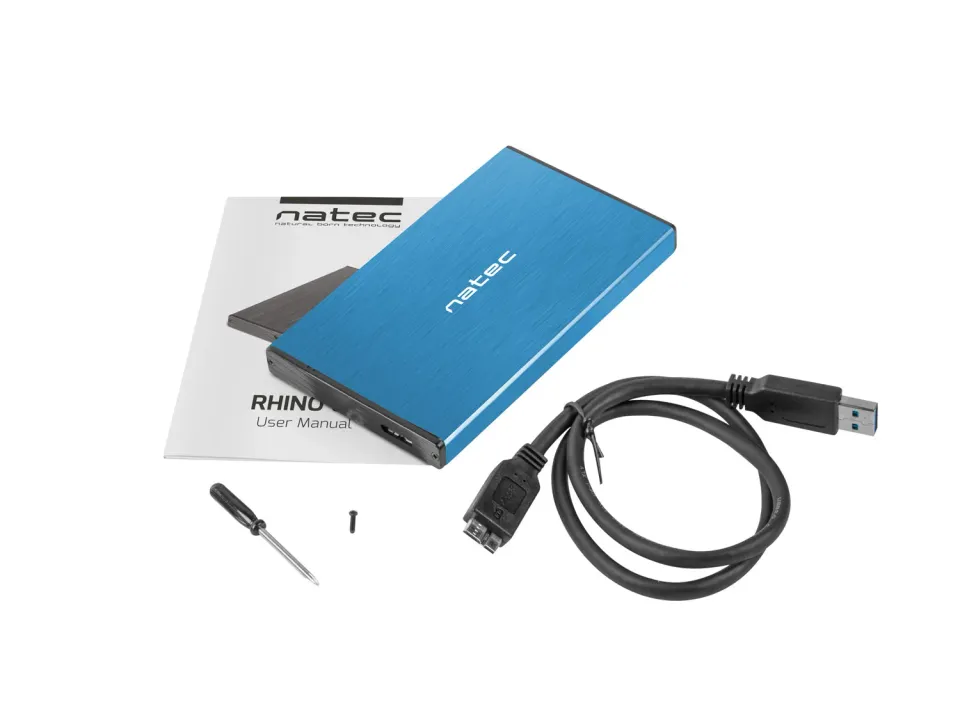 Externí box pro HDD 2,5" USB 3.0 Natec Rhino Go, modrý, hliníkové tělo