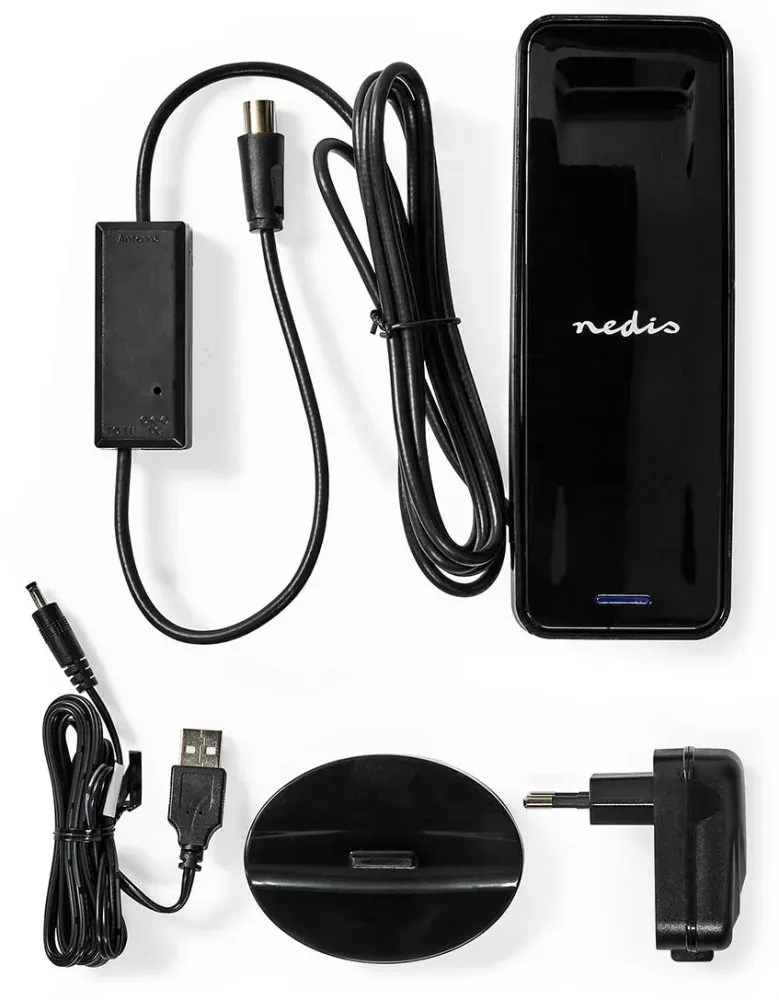 NEDIS aktivní pokojová DVB-T/T2 anténa/ FM / UHF / VHF/ rozsah příjmu 0-15 km/ LTE700/ zesílení 28 dB/ ABS/ černá