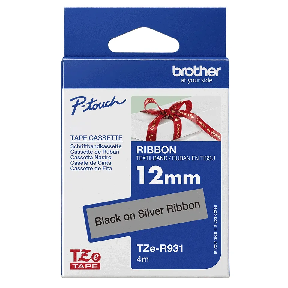 Brother - TZe-R931 stříbrná / černá (12mm, 4m, textilní)