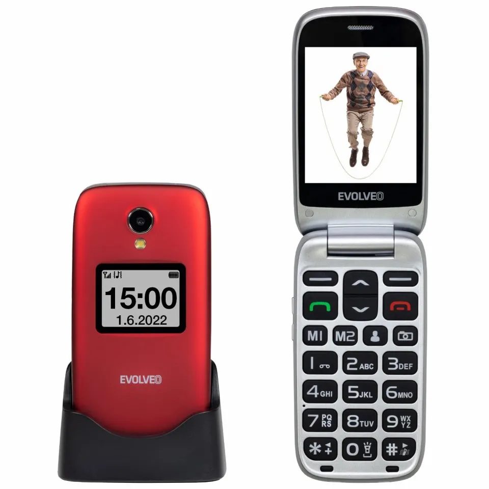 EVOLVEO EasyPhone FS, vyklápěcí mobilní telefon 2.8" pro seniory s nabíjecím sto (EP-771-FSR)