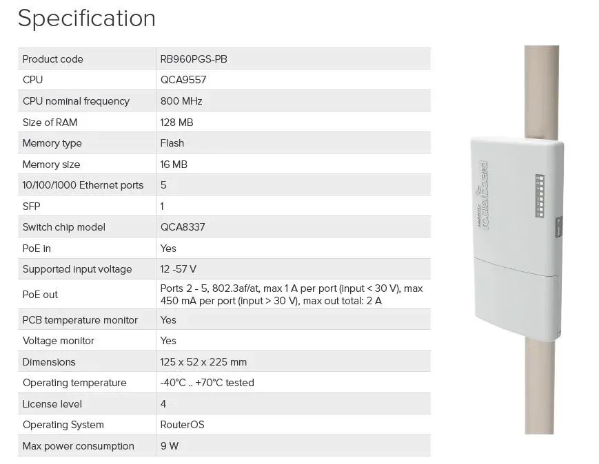 MIKROTIK RouterBOARD RB960PGS-PB PowerBox Pro, 5xGLAN (4x PoE-OUT), Outdoor, nap. adaptér, ROS L4, mont.set