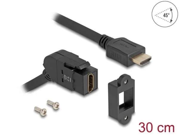 Delock Montáž na panel, HDMI, z úhlové zásuvky (45°) na zástrčku HDMI, s kabelem