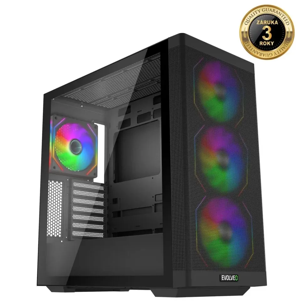 EVOLVEO Scorpio, skříň eATX/ATX, 4x ARGB ventilátor 120mm, boční panel temperova