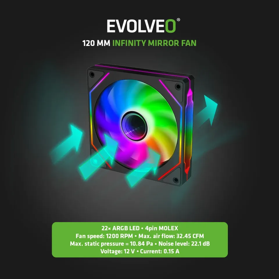 EVOLVEO Scorpio, skříň eATX/ATX, 4x ARGB ventilátor 120mm, boční panel temperova